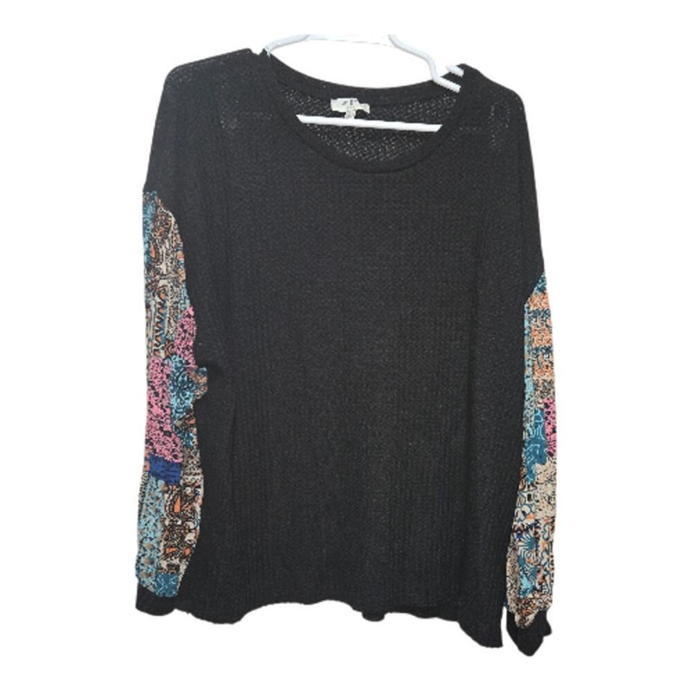 Umgee Black Mixed Print Sleeve Sweater L
